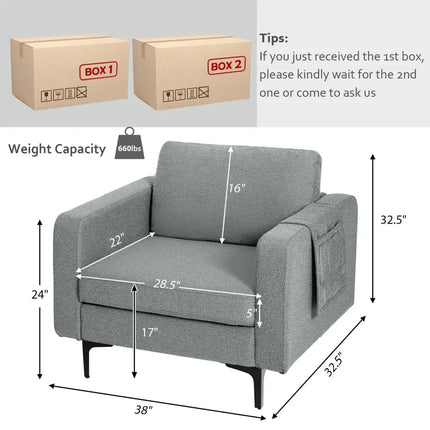 1/2/3/4-Seat Convertible Sectional Sofa with Reversible Ottoman-1-Seat Costway