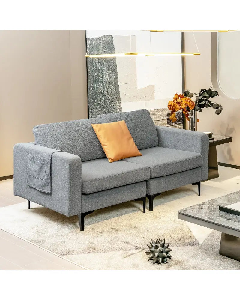 1/2/3/4-Seat Convertible Sectional Sofa with Reversible Ottoman-2-Seat - Gray - Sofas & Loveseats