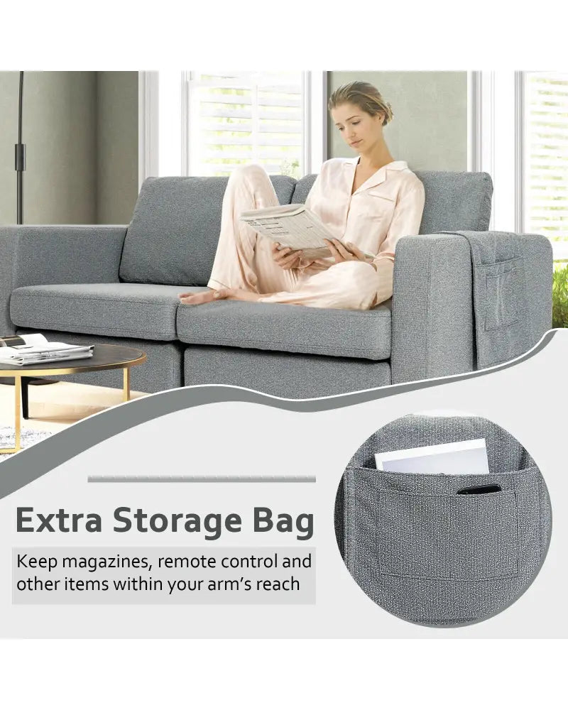1/2/3/4-Seat Convertible Sectional Sofa with Reversible Ottoman-2-Seat - Gray - Sofas & Loveseats