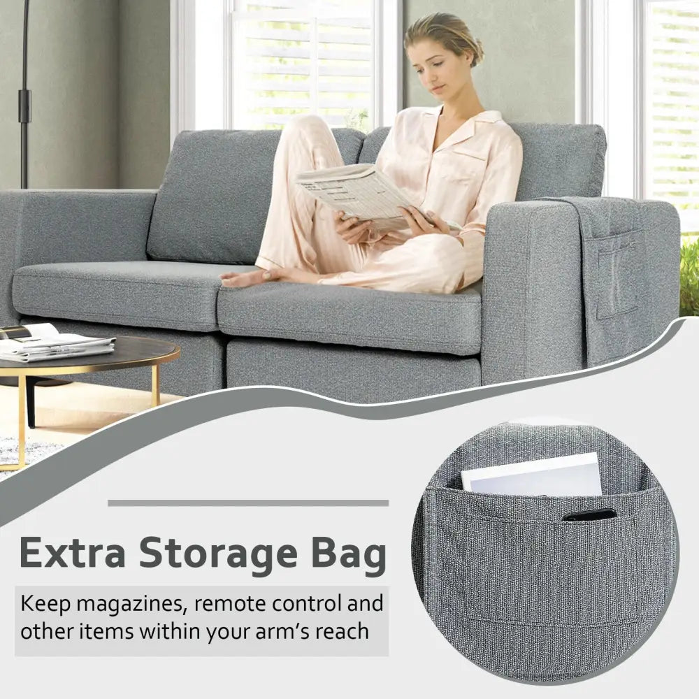 1/2/3/4-Seat Convertible Sectional Sofa with Reversible Ottoman-2-Seat - Gray - Sofas & Loveseats