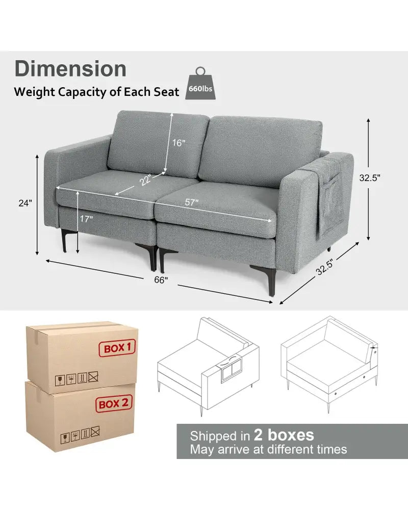 1/2/3/4-Seat Convertible Sectional Sofa with Reversible Ottoman-2-Seat - Gray - Sofas & Loveseats