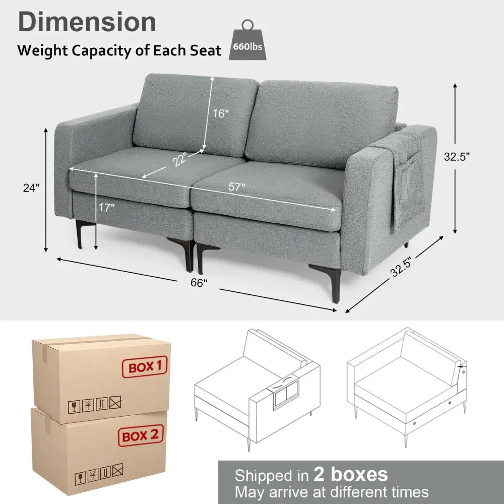 1/2/3/4-Seat Convertible Sectional Sofa with Reversible Ottoman-2-Seat Costway