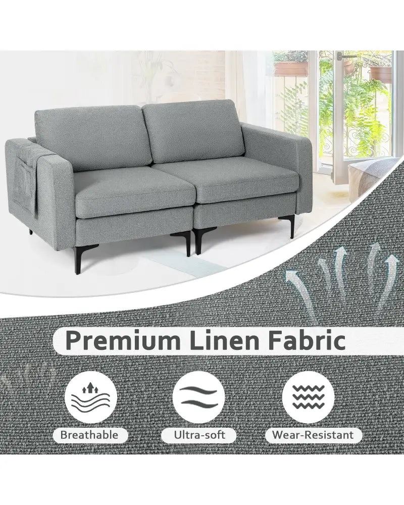 1/2/3/4-Seat Convertible Sectional Sofa with Reversible Ottoman-2-Seat - Gray - Sofas & Loveseats