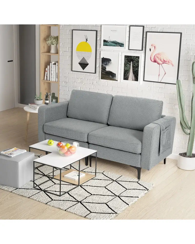 1/2/3/4-Seat Convertible Sectional Sofa with Reversible Ottoman-2-Seat - Gray - Sofas & Loveseats