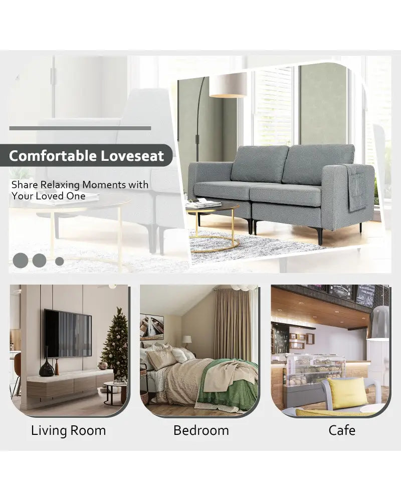 1/2/3/4-Seat Convertible Sectional Sofa with Reversible Ottoman-2-Seat - Gray - Sofas & Loveseats