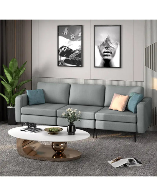 1/2/3/4-Seat Convertible Sectional Sofa with Reversible Ottoman-3-Seat - Gray - Sofas & Loveseats