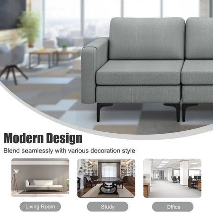1/2/3/4-Seat Convertible Sectional Sofa with Reversible Ottoman-3-Seat Costway