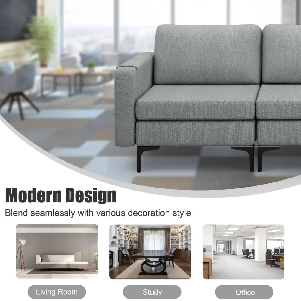 1/2/3/4-Seat Convertible Sectional Sofa with Reversible Ottoman-3-Seat Costway