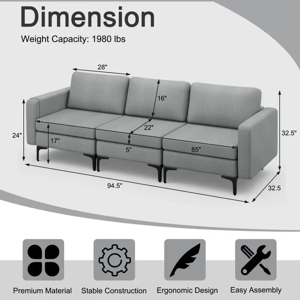 1/2/3/4-Seat Convertible Sectional Sofa with Reversible Ottoman-3-Seat Costway