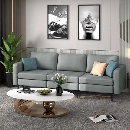 1/2/3/4-Seat Convertible Sectional Sofa with Reversible Ottoman-3-Seat Costway