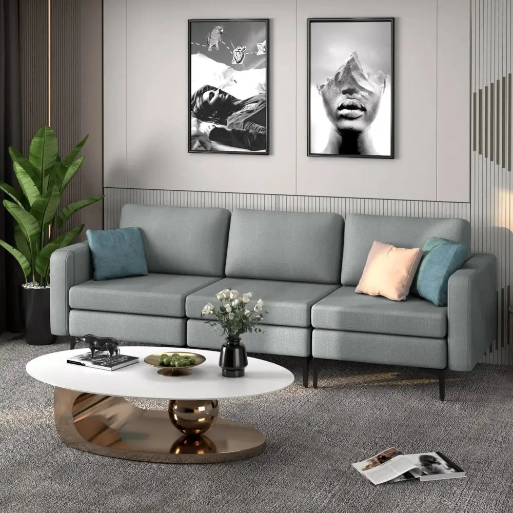 1/2/3/4-Seat Convertible Sectional Sofa with Reversible Ottoman-3-Seat Costway