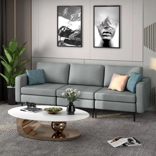 1/2/3/4-Seat Convertible Sectional Sofa with Reversible Ottoman-3-Seat Costway