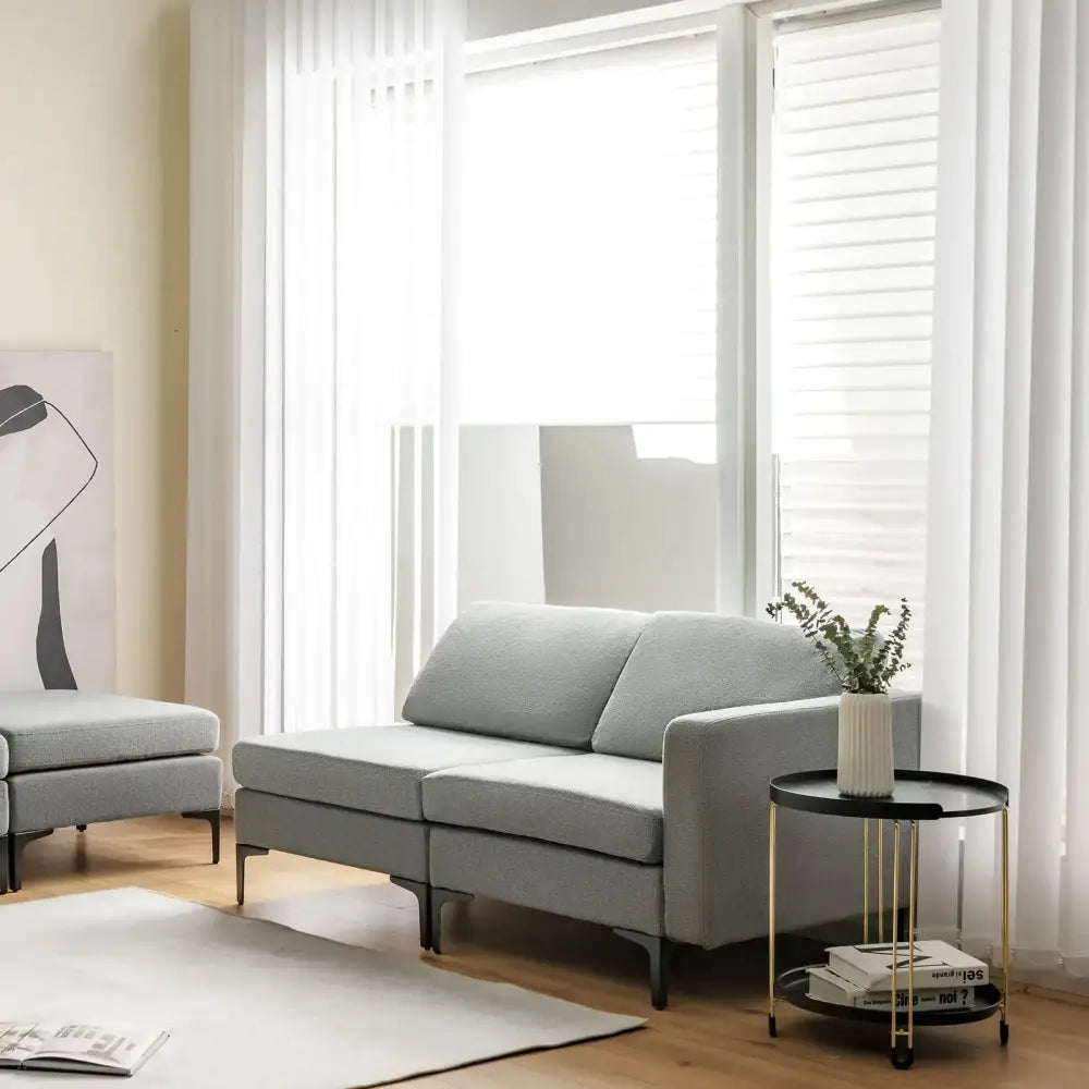 1/2/3/4-Seat Convertible Sectional Sofa with Reversible Ottoman-4-Seat L-shaped with 2 USB Ports Costway