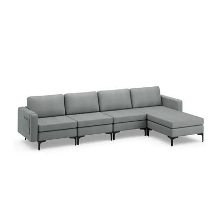 1/2/3/4-Seat Convertible Sectional Sofa with Reversible Ottoman-4-Seat L-shaped with 2 USB Ports Costway