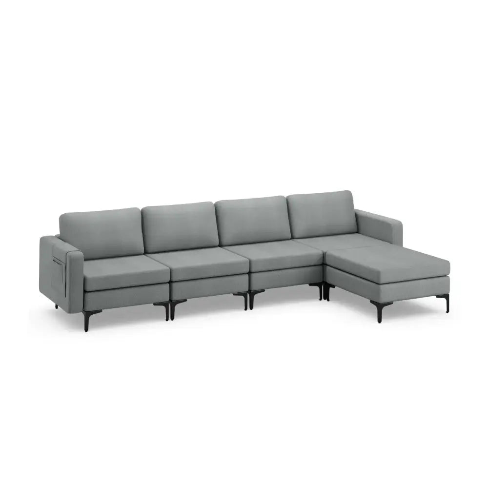 1/2/3/4-Seat Convertible Sectional Sofa with Reversible Ottoman-4-Seat L-shaped with 2 USB Ports Costway