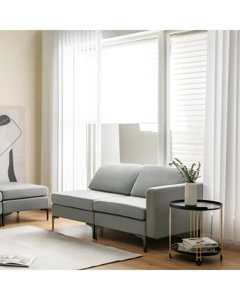 1/2/3/4-Seat Convertible Sectional Sofa with Reversible Ottoman-4-Seat L-shaped with 2 USB Ports - Gray - Sofas &