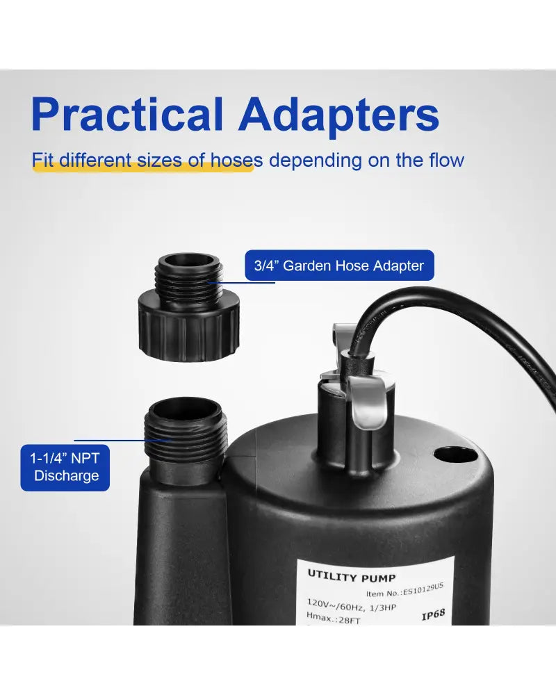 1/3HP 2400GPH Submersible Utility Pump Portable Electric Water Pump with 10 FT Cord - Black - Watering & Irrigation