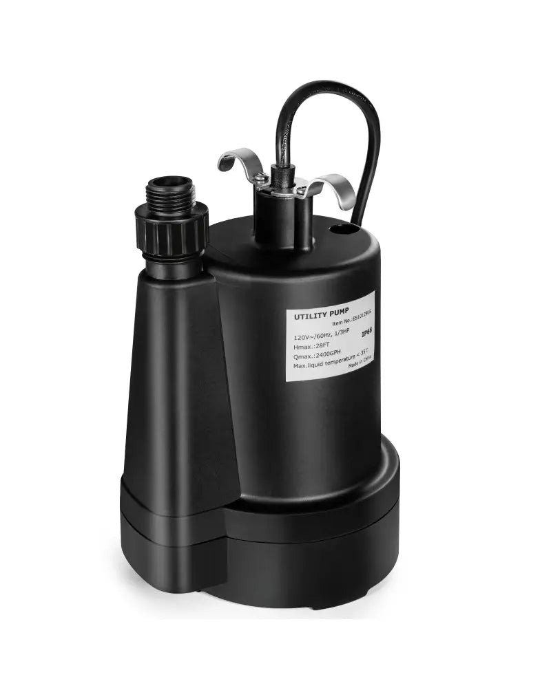 1/3HP 2400GPH Submersible Utility Pump Portable Electric Water Pump with 10 FT Cord - Black - Watering & Irrigation
