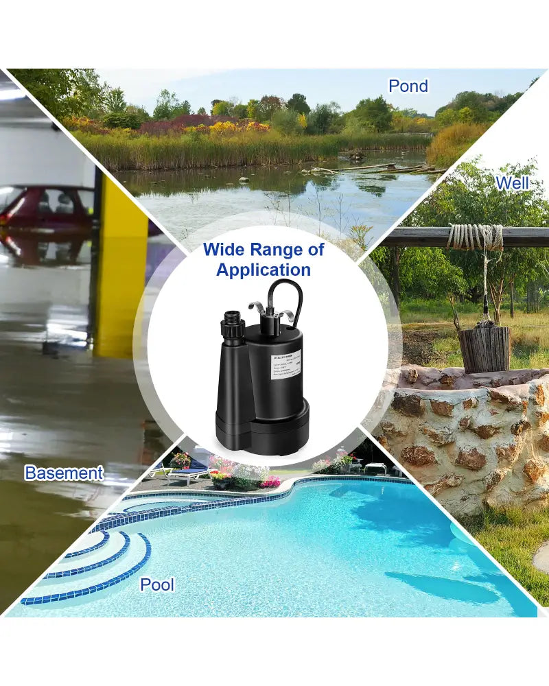 1/3HP 2400GPH Submersible Utility Pump Portable Electric Water Pump with 10 FT Cord - Black - Watering & Irrigation
