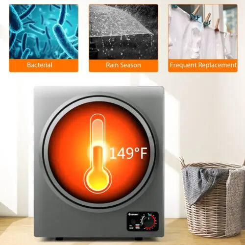Costway 1.5 cu ft gray clothes dryer with stainless steel wall mount, compact and efficient for small laundry spaces.