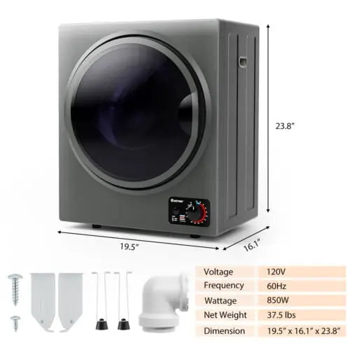 1.5 Cu.ft Clothes Dryer with with Stainless Steel Wall Mount-Gray - Gray - Dryers