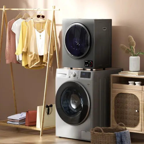 Costway 1.5 cu ft clothes dryer with stainless steel wall mount in gray, compact laundry appliance for efficient drying.