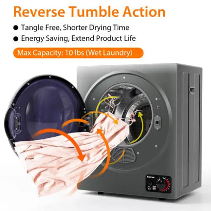 Costway 1.5 cu ft gray clothes dryer with stainless steel wall mount, compact and space-saving laundry appliance.