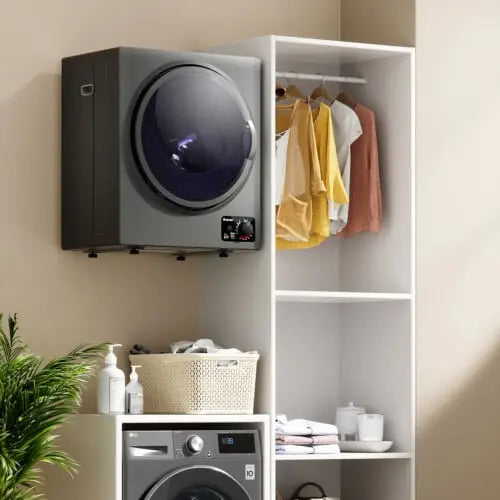 Costway 1.5 cu ft clothes dryer with gray finish and stainless steel wall mount, compact appliance for efficient laundry drying.