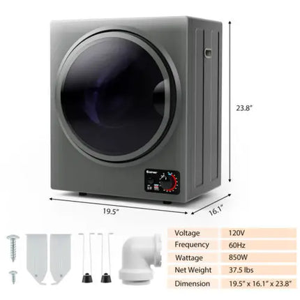 Costway 1.5 cu ft gray clothes dryer with stainless steel wall mount, compact and space-saving appliance for efficient drying.