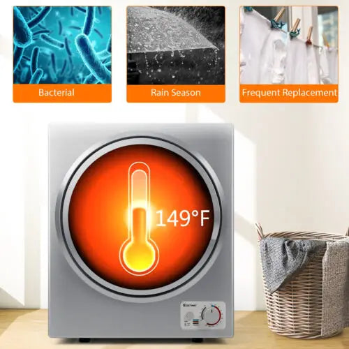 1.5 Cu.ft Clothes Dryer with with Stainless Steel Wall Mount-Silver - Silver - Dryers