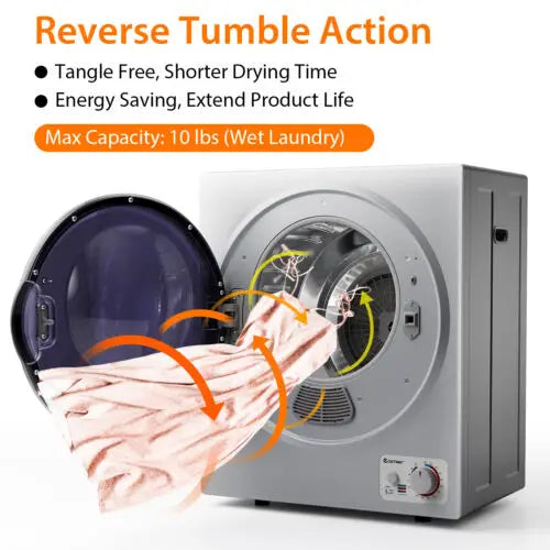 1.5 Cu.ft Clothes Dryer with with Stainless Steel Wall Mount-Silver - Silver - Dryers