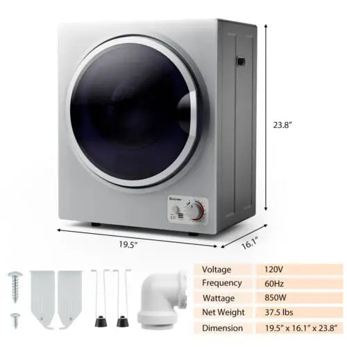1.5 Cu.ft Clothes Dryer with with Stainless Steel Wall Mount-Silver - Silver - Dryers