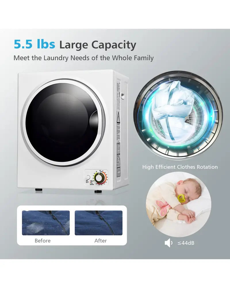 1.5 Cu.ft Clothes Dryer with with Stainless Steel Wall Mount-White - White - Dryers