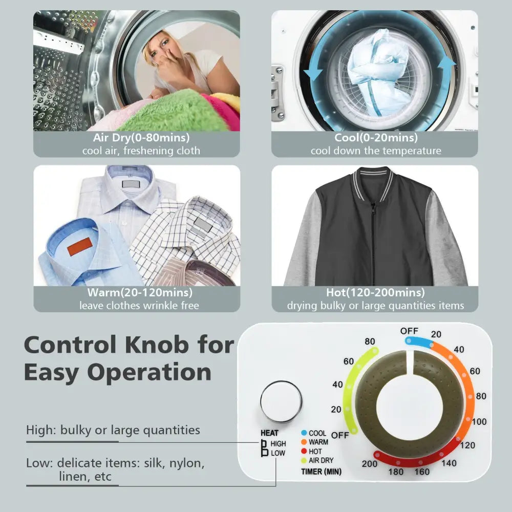 Costway 1.5 cu ft white clothes dryer with stainless steel wall mount, compact and efficient for small laundry spaces