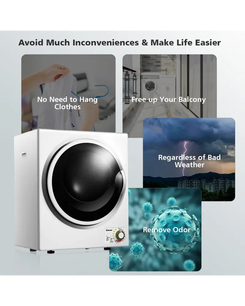 1.5 Cu.ft Clothes Dryer with with Stainless Steel Wall Mount-White - White - Dryers