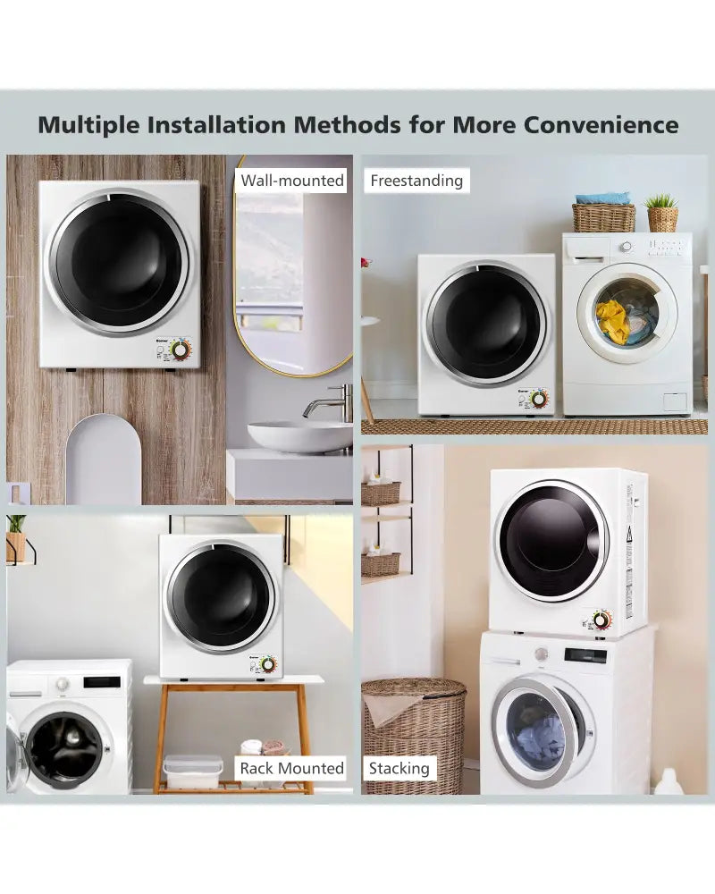 1.5 Cu.ft Clothes Dryer with with Stainless Steel Wall Mount-White - White - Dryers