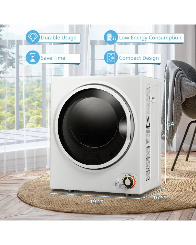1.5 Cu.ft Clothes Dryer with with Stainless Steel Wall Mount-White - White - Dryers