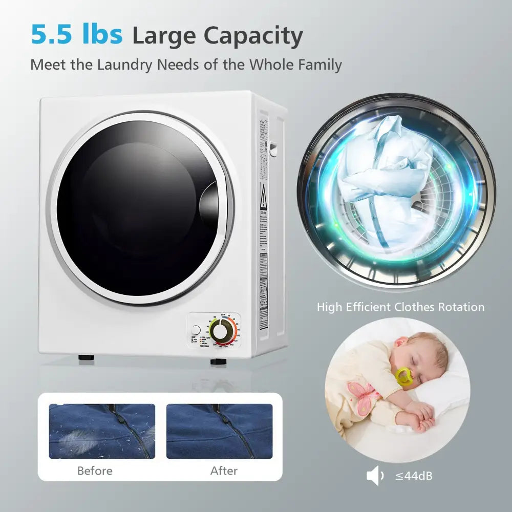 Costway 1.5 cu ft white clothes dryer with stainless steel wall mount, compact and space-saving laundry appliance.