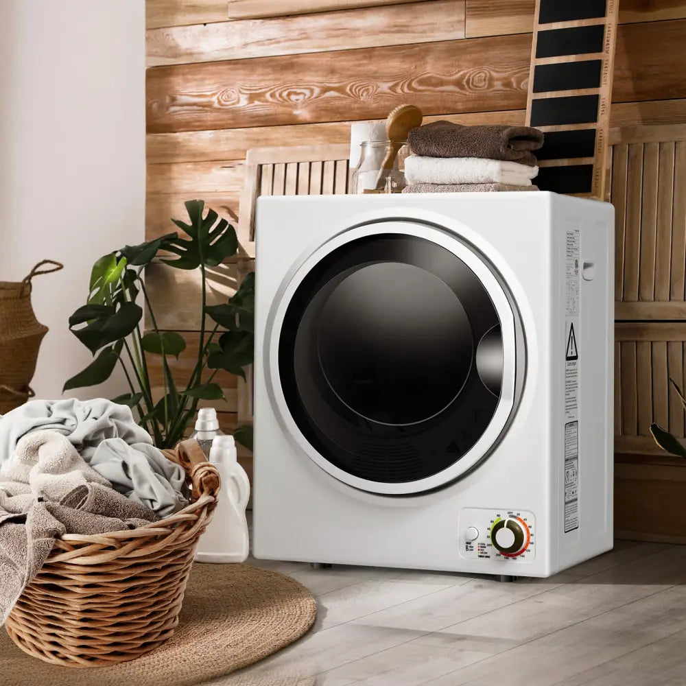Costway 1.5 cu ft white clothes dryer with stainless steel wall mount, compact and efficient for drying laundry.