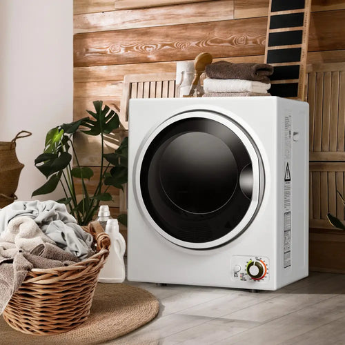 Costway 1.5 cu ft white clothes dryer with stainless steel wall mount, compact and efficient for drying laundry.