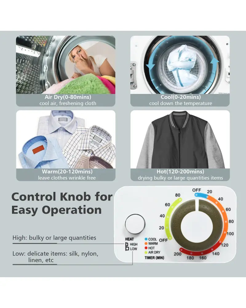 1.5 Cu.ft Clothes Dryer with with Stainless Steel Wall Mount-White - White - Dryers