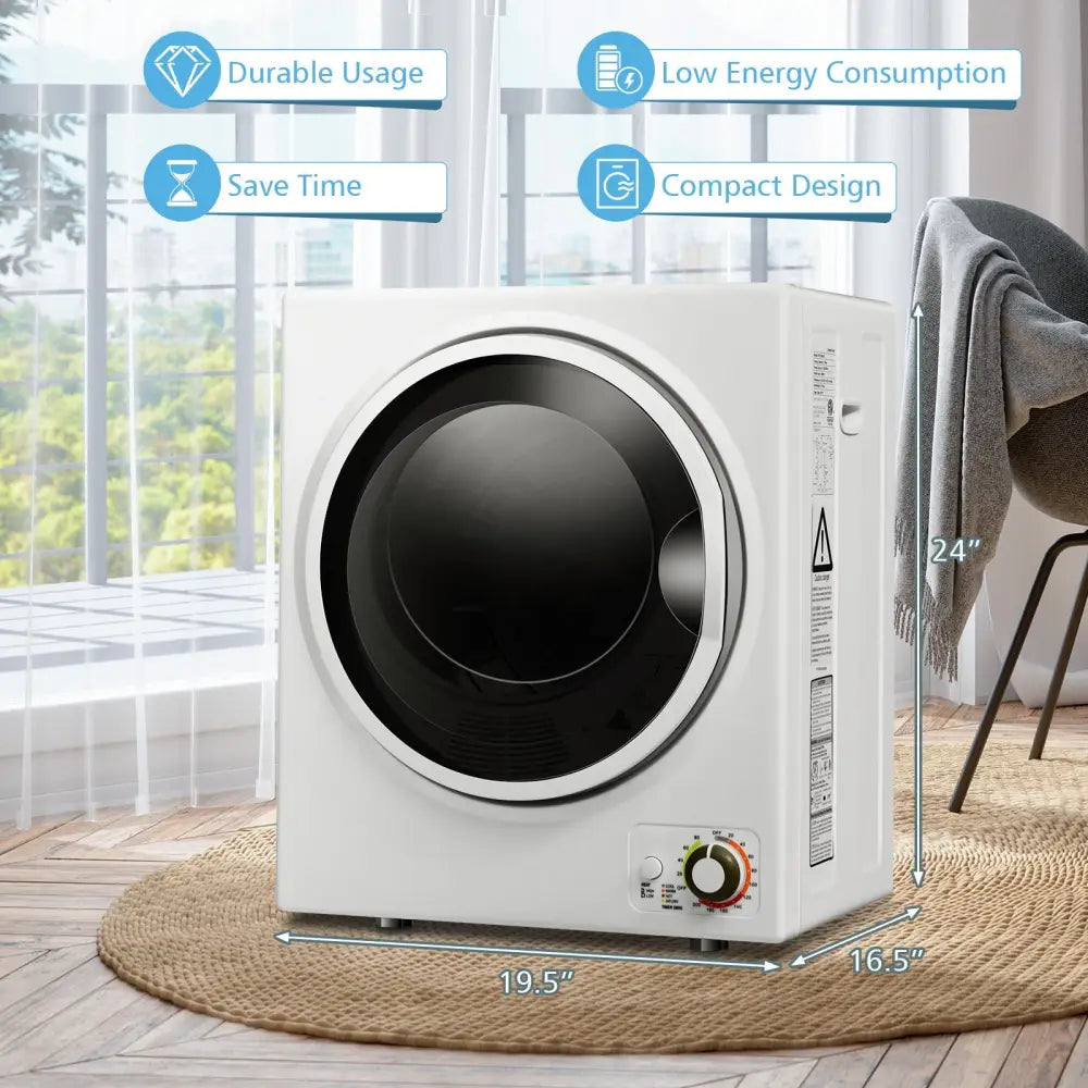 Costway 1.5 cu ft white clothes dryer with stainless steel wall mount, compact and space-saving laundry appliance