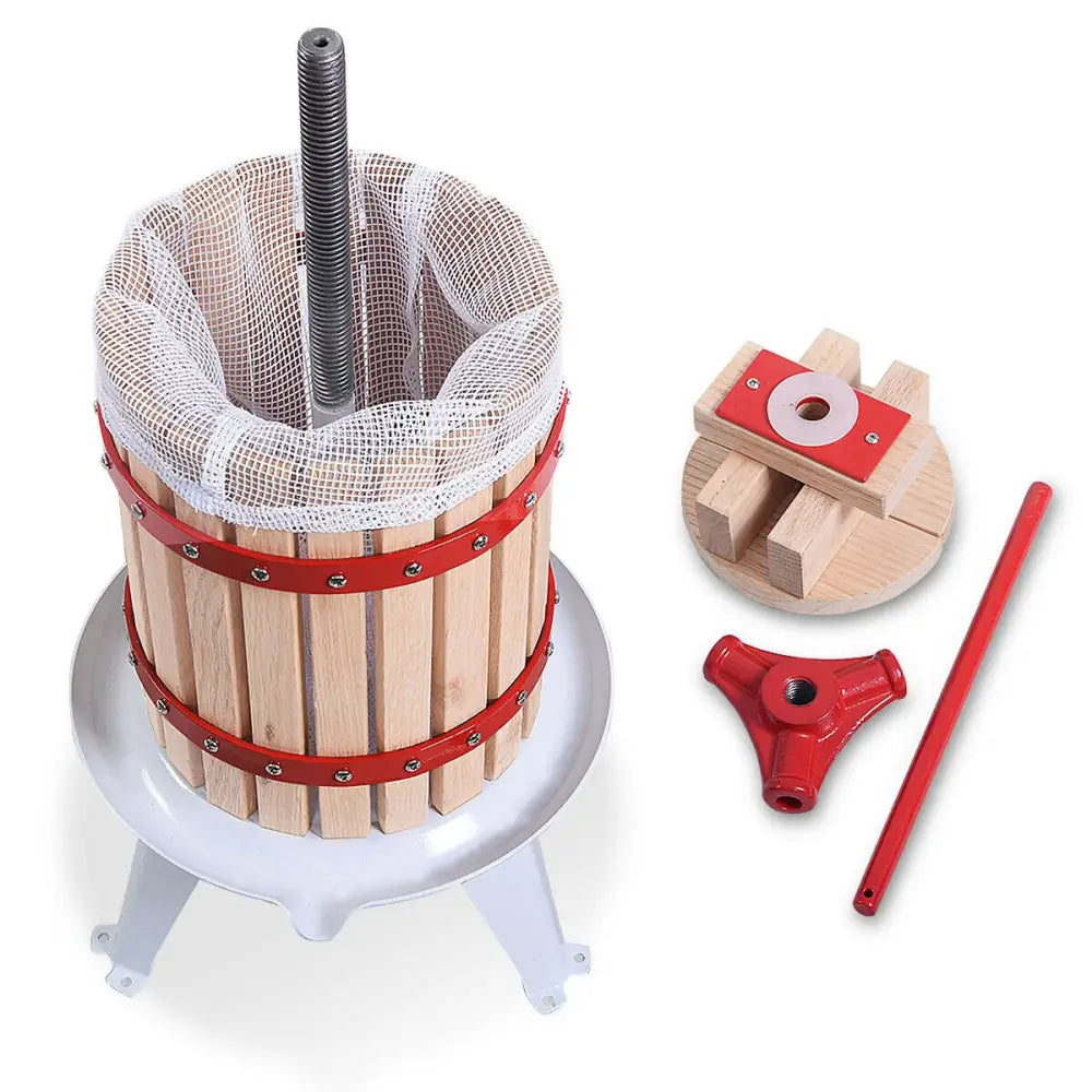 Costway 1.6 gallon fruit wine press and cider juice maker with wooden basket and metal screw for homemade fruit pressing.