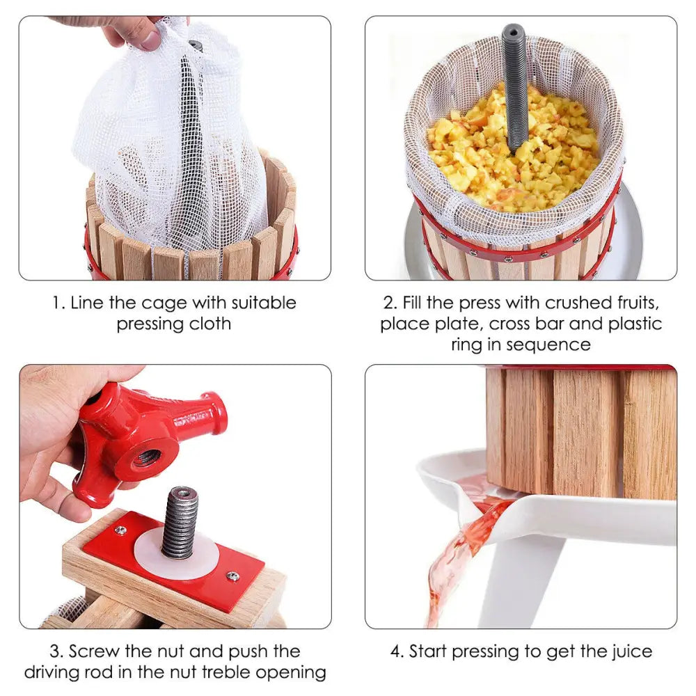 Costway 1.6 Gallon fruit wine press and cider juice maker with wooden screw and stainless steel basin for homemade wine and juice.