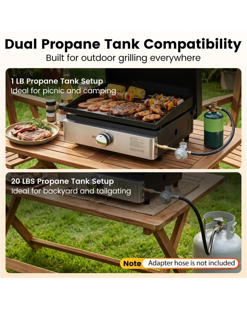 1-Burner Portable Gas Griddle with Lid Non-Stick Ceramic Griddle Plate-Black - Black - Outdoor Grills