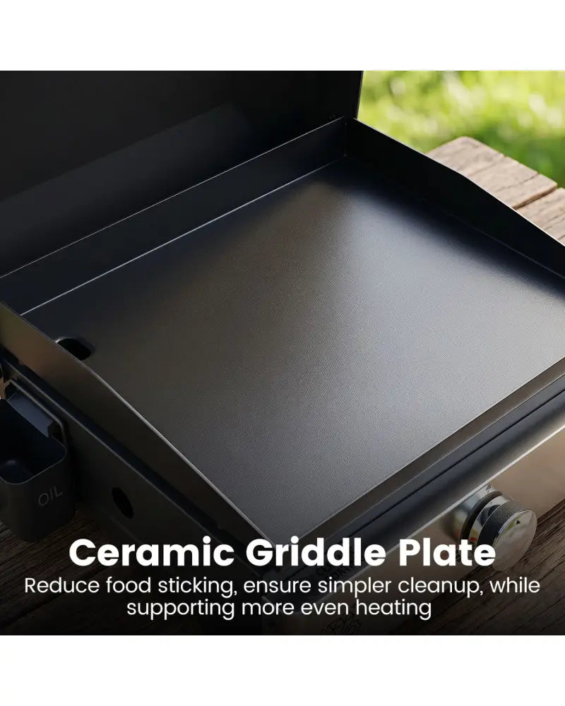 1-Burner Portable Gas Griddle with Lid Non-Stick Ceramic Griddle Plate-Black - Black - Outdoor Grills