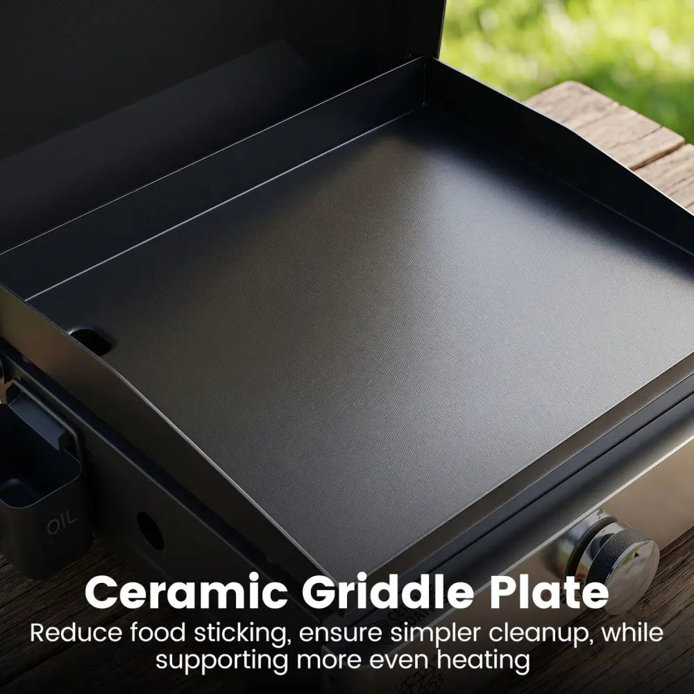 1-Burner Portable Gas Griddle with Lid Non-Stick Ceramic Griddle Plate-Black - Black - Outdoor Grills