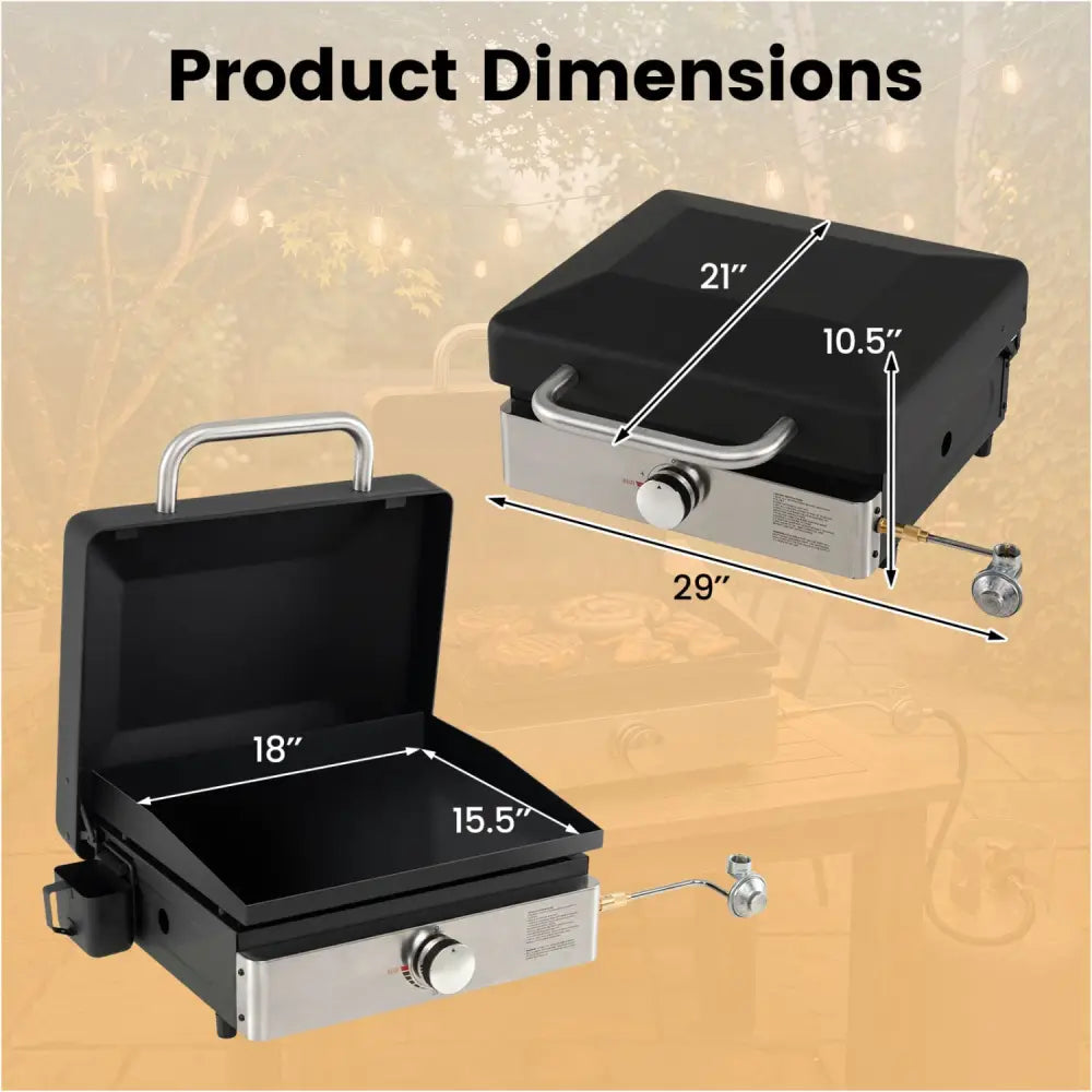 1-Burner Portable Gas Griddle with Lid Non-Stick Ceramic Griddle Plate-Black - Black - Outdoor Grills