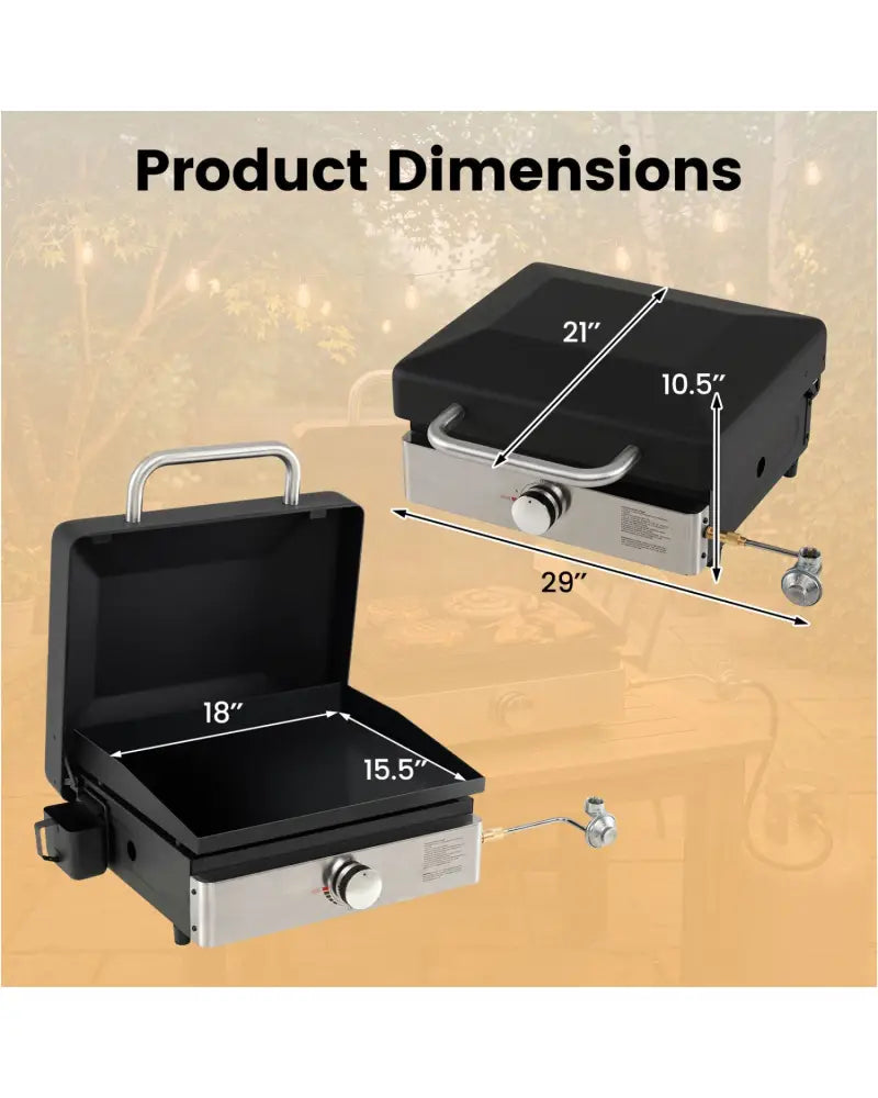 1-Burner Portable Gas Griddle with Lid Non-Stick Ceramic Griddle Plate-Black - Black - Outdoor Grills