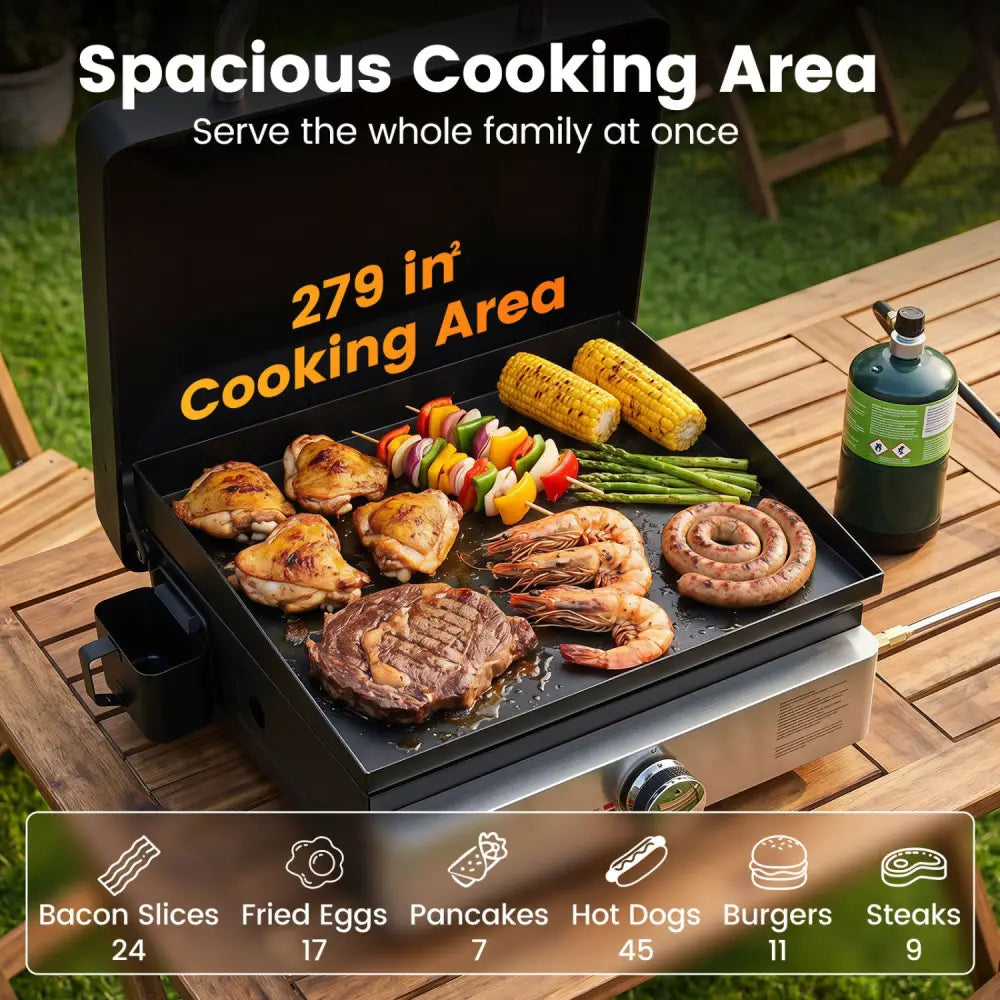 1-Burner Portable Gas Griddle with Lid Non-Stick Ceramic Griddle Plate-Black - Black - Outdoor Grills